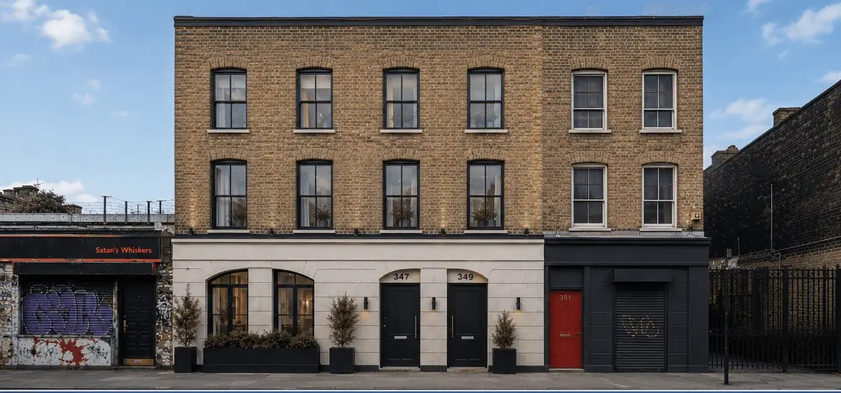 Restored brick terrace building in London