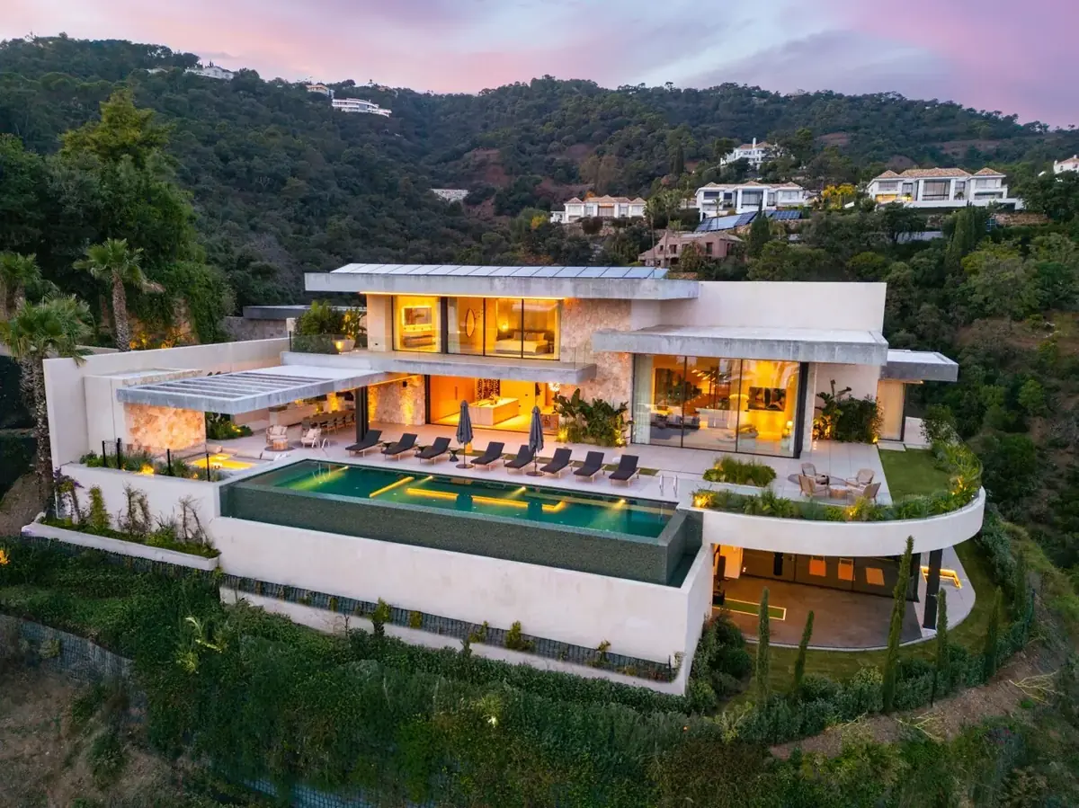 Contemporary villa with infinity pool on a hillside