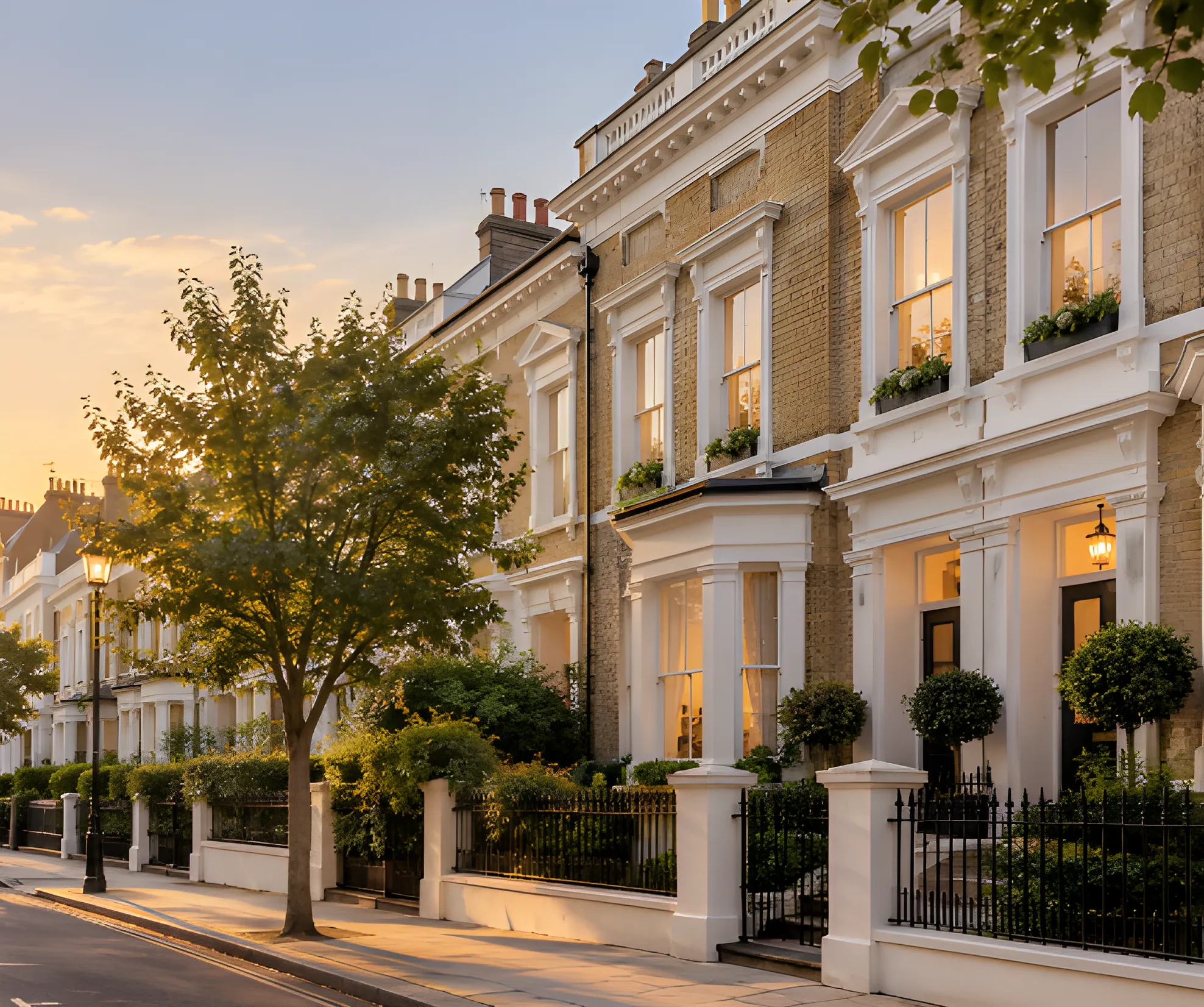 London residential street at sunset