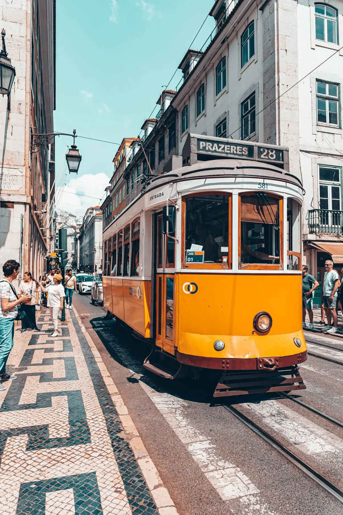 Tram in the streets of Lisbon